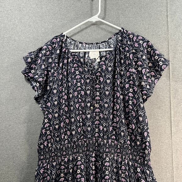 Destination 365 Printed Short-Sleeve Midi Dress with Smo Black Abstract XLP - Picture 3 of 15